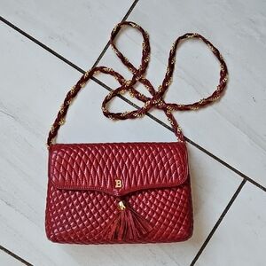 Bally Red Quilted Lambskin Leather Gold Chain Crossbody Bag 🌹